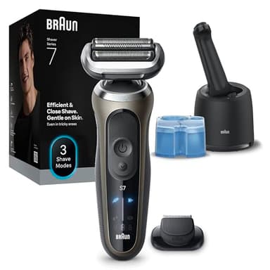 Braun Rasoir Electrique Homme Series 7 72-C7200CC Or, Etanche, Lames Flexibles Pour Bien Raser Le Visage, 3 Modes De Rasage De Barbe, Avec Tondeuse De Précision, Coffret Avec Station De Nettoyage