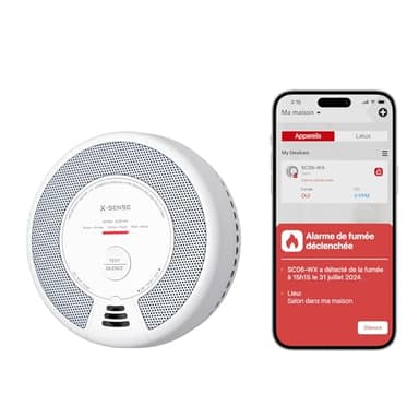 X-Sense Wi-FI Détecteur de Fumée et de Monoxyde de Carbone Connecté avec Pile remplaçable, Détecteur Combiné Intelligent Compatible avec l’Application X-Sense Home Security, SC06-WX, Lot de 1