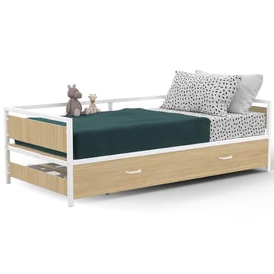IDMarket - Lit Banquette 90 x 190 cm Detroit Convertible 180 x 190 cm hêtre et Blanc Style Industriel