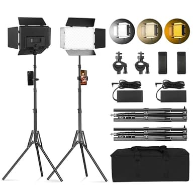 Soonpho 2-Pack LED Panneau Lumière Vidéo Barn Door 2800-6500K Lumière réglable 20W Eclairage Photographique Studio avec Pied de 1.6m et Support pour téléphone Portable pour Youtube Live Streaming