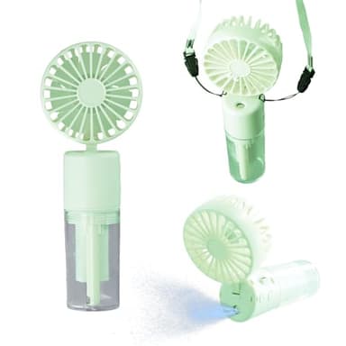 3 en 1 Ventilateur Portable, Ventilateur de Poche Silencieux 4 Vitesses, Ventilateur Brumisateur Rechargeable avec Lanière, Ventilateur de Table Pliable 180° Maison Bureau, Endurance 6-8h (Vert)