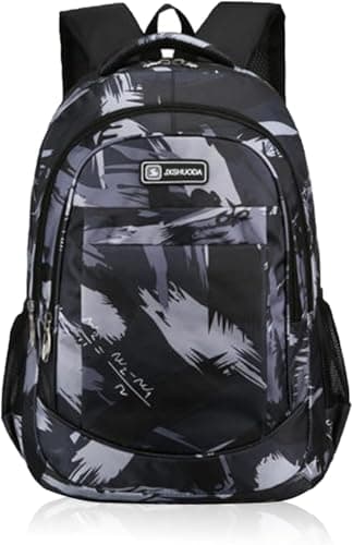 Sac a Dos Garçon, Sac a Dos Scolaire Grand Cartable en Toile Scolaires Noir Sacs d'école avec Compartiment Ordinateur, Cadeau pour Enfant Adolescent College