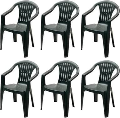 Tomaino - Chaise De Jardin en Plastique Monobloc - Lot de 6 Chaises pour Extérieur en Résine Empilables, Accoudoirs (6, Vert) …