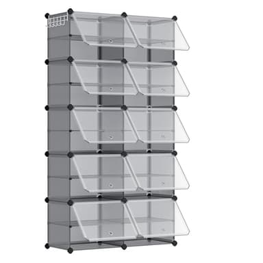 SONGMICS Étagère à Chaussures 10 Compartiments, Étagère de Rangement Modulable, Compartiment de 30 x 40 x 30 cm, Porte, Cadre en Acier, Plastique, pour Couloir, Chambre, Entrée, Gris Ardoise LPC035G01