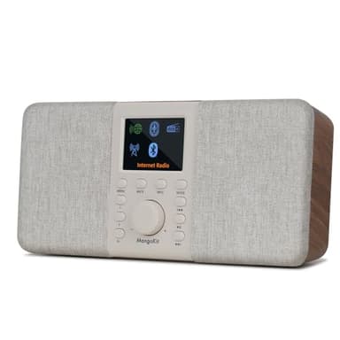 MangoKit SR20 Radio Internet Stéréo avec Radio Numérique Dab/Dab+,WiFi avec Lecteur de Podcasts,Intelligente avec Bluetooth,FM,de Cuisine Secteur et Batterie,écran Couleur,Alarmes Doubles-Noyer