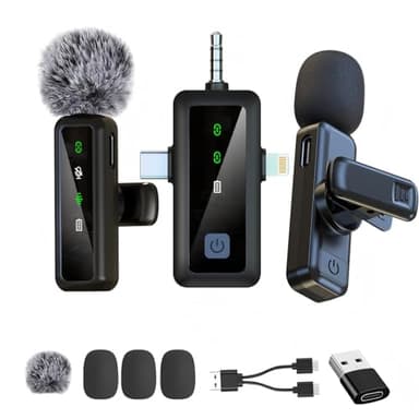 kinmaizi Microphone cravate sans fil 3 en 1, pour iPhone, Android, iPad, pour enregistrement vidéo, streaming, interview, vlog, TikTok, YouTube