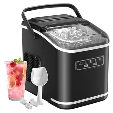Machine à Glaçons, 12kg en 24h, Acmeenjoy Machine a Glacons avec Cuillère à Glace, 9 Glaçons en 6-8 Minutes, Machine a Glaçons Autonettoyante et Portable pour Camping/Maison/Cuisine