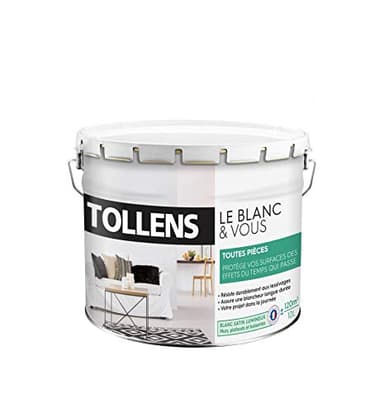 Tollens - Peinture Blanche Satin - Toutes Pièces - Murs, Plafonds, Boiseries - Blancheur Longue Durée - Résiste aux Chocs - Séchage Rapide - Fabriqué en France - Blanc - 10L = 120m2