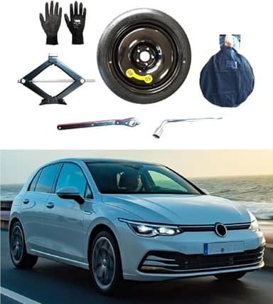 Kit Roue de secours "Galette" 18" compatible avec Volkswagen Golf avec Cric, Clé, Gants et Sac
