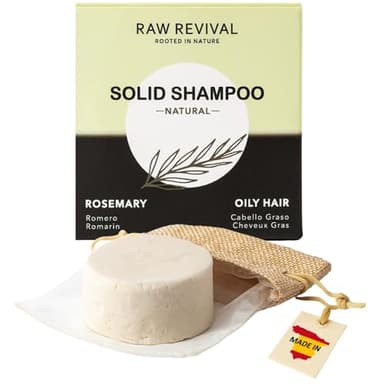 RAW REVIVAL - Shampoing cheveux gras bio | Antipelliculaire + Anti-démangeaison + Psoriasis cuir chevelu | Naturel au romarin | Vegan & Format voyage - 80g