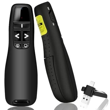 Oridolly Télécommande de Présentation pour PowerPoint, Pointeur Laser sans Fil 2,4 GHz, Pointeur du Présentateur Rouge, Récepteur USB et Type-C, Portée de 30 Mètres, Compatible avec PC