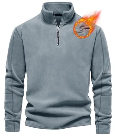 Livonmone Pullover pour homme en micropolaire chaud, sweat-shirt à demi-fermeture éclair en polaire pour l'automne et l'hiver, bleu, S