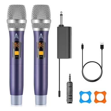 Microphone sans Fil, UHF Metal Dual Handheld Dynamic Mic System avec récepteur Rechargeable (40H Duration, 200 ft Range) pour Le Chant, Le karaoké, l'église, Le Discours, Le Mariage, la fête...