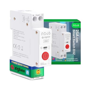 Nous Zigbee Interrupteur rail DIN 25 A Interrupteur intelligent avec surveillance de l'énergie, compatible avec Zigbee2MQTT, Home Assistant, Alexa & Google Home, télécommande par application, commande