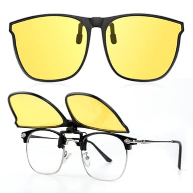 Kiiwah Clip Lunettes Conduite de Nuit Polarisées, Anti-Éblouissement Lunette de Nuit Conduite Peut Pivoter à 180 Degrés Ultra Léger Surlunettes Verres Jaunes pour Hommes et Femmes