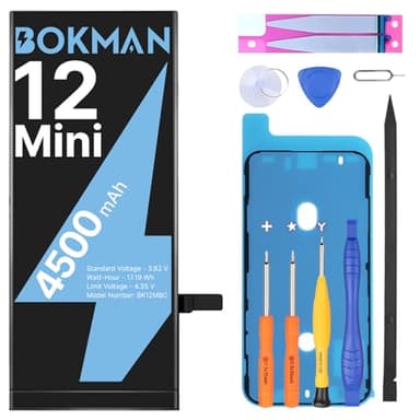 bokman-Batterie pour iPhone 12 Mini 4500mAh Haute Capacité Batterie avec Outils de réparation