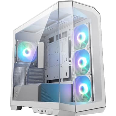 MSI MAG PANO M100R PZ White Boîtier PC Micro-ATX, 4 x Ventilateurs ARGB 120 mm (3 à pâles inversées), hub de contrôle ARGB, Support pour Carte Graphique, filtres à poussière, USB Type-C (20 GB/s)