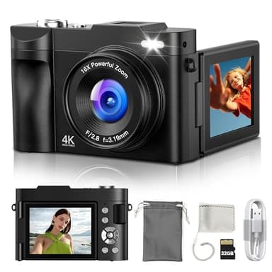 Appareil Photo Numérique 4K Digital: 50MP Appareils Numérique avec Écran Rabattable 180° - Camera pour Vlog avec Carte 32GB - pour Adolescents Débutants Adultes Enfant