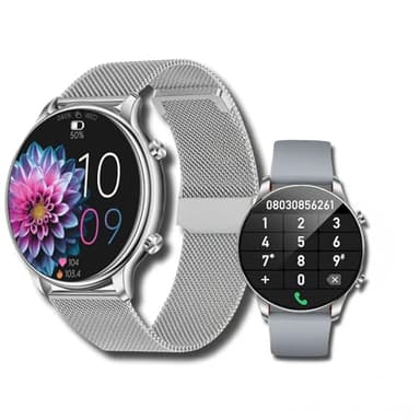 LUNIQUESHOP Montre Connectée Femme avec Appel Bluetooth 1.6" Smartwatch Temperature Oxygene Sanguin Tension Fréquence Cardiaque Podomètre Sommeil Météo 2 Bracelets Cadeau iOS Android LSWATCH Argent