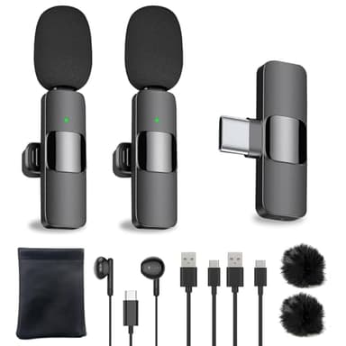Micro Cravate sans Fil pour Smartphone USB C, Mini Micro Android Telephone Portable, Wireless Lavalier Microphone pour Vlogging, Vidéo, Podcast, Interview, TikTok ,Enregistrement Youtube - 2 Mic