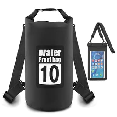 Artmitz Sac étanche 10L pour kayak, natation, bateau, camping, randonnée, Noir , Extérieur