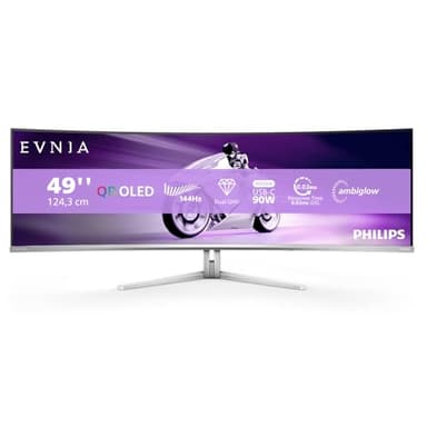 Philips Evnia 49M2C8900LA - Moniteur Gaming incurvé DQHD OLED 49 Pouces, 144 Hertz, 0,03 ms GtG, HDR400, Ambiglow (5120x1440, HDMI 2.1, DisplayPort 1.4, USB-C, Hub USB) Blanc