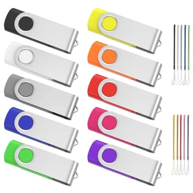 Cle USB 64 Go, ABLAZE Lot de 10 Clé USB 2.0 Pendrive Clef USB 64Go Pivotant Stockage Disque avec 10 Cordes (10 Couleurs, 64GB)