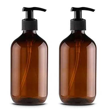 JamHooDirect Lot de 2 flacons vides à pompe en plastique rechargeables pour lotion, shampoing, crème douche, gel douche, marron, 500 ml