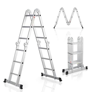 Échelle Multifonctions Juskys en Aluminium, 3x4 marches - 3,6 m de Longueur, Pliable - échelle en 4 Parties, supportant jusqu'à 150 kg - échelle articulée échelle Pliante échelle Double