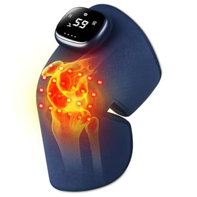 Masseur de Genou Électrique, 8 Modes de Vibration & 5 Niveaux de Chauffage, Appareil de Massage Sans Fil pour Épaules, Coude, Genoux, Cuisse, Batterie 3000mAh, Auto-Chauffant (Bleu-R)