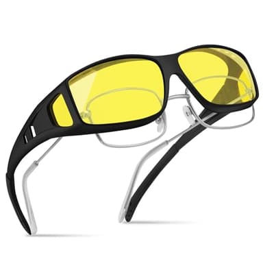 konqkin lunettes conduite de nuit homme femme,lunette vision nocturne,lunette anti eblouissement enveloppantes conduire jaune,surlunettes conduite de nuitm Polarisées,Noir