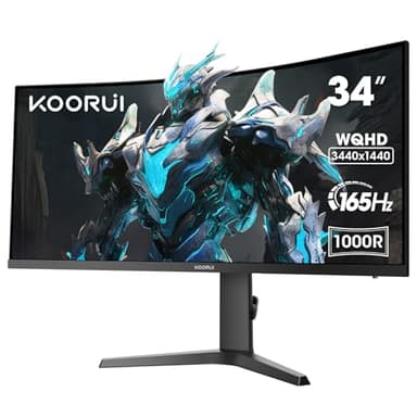 KOORUI Écran PC Gaming Incurvé 34 Pouces 165Hz, Moniteur PC WQHD 3440x1440, 1000R, 1MS, VA, DCI-P3 90%, Adaptive Sync, 2xHDMI & Display Port, VESA 75 * 75mm