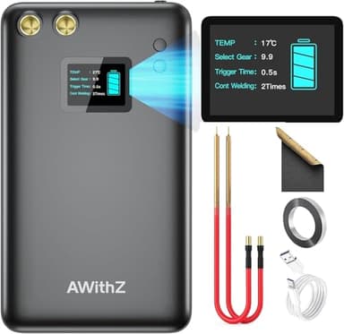 AWithZ Soudeuse par points sans fil, portable, pour batteries de 11000 mAh, LCD de 1,5", mini soudeuse par points à 99 vitesses pour réparer/remplacer/monter soi-même des batteries