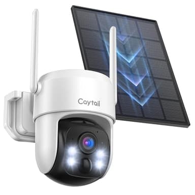Caytail 2K Camera Surveillance WiFi Exterieure sans Fil avec Panneau Solaire, 360° PTZ Camera Exterieur Batterie, 2.4Ghz, PIR Détection de Mouvement, Vision Nocturne Couleur, Audio Bidirectionnel