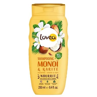 LOVEA - Shampooing - Monoï & Karité - Nettoie, Nourrit & Répare - Cheveux Secs Et Abimés - 95% D'Origine Naturelle - Sans Silicone - Sans Sulfate - Fabriqué En France - 250 ml