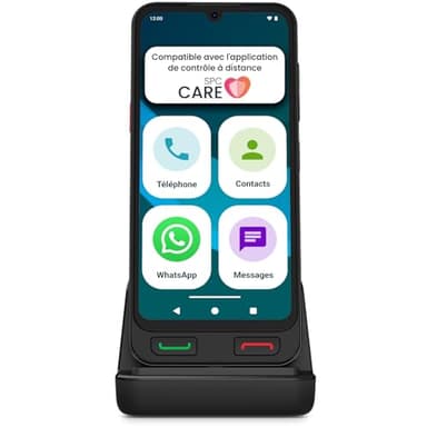 SPC Zeus 2 Pro - Smartphone pour Seniors Compatible avec app Gestion et localisation à Distance | Mode Facile, Boutons physiques, icônes XXL | 6,1”, Dual Cam, 128 Go | Station de Charge, Bouton SOS