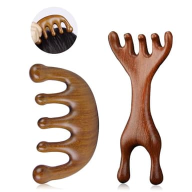 Scalp Massager Wood, 2pcs Bois de Santal Masseurs de Tête Sans Électrostatique Large Dents Cuir Chevelu Peigne Massage Cuir Chevelu Griffe Hommes Femmes Relaxant Corps Massage Outil
