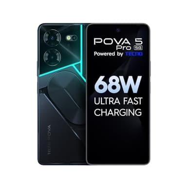 TECNO Pova 5 Pro 5G (Illusion sombre, 8 Go RAM, 256 Go stockage) | Charge rapide 68 W | Interface ARC rétroéclairée multicolore | Double caméra AI 50 MP