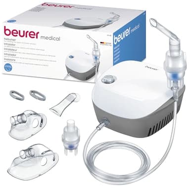 Beurer IH 18 Nébuliseur pour rhumes et maladies respiratoires telles que l'asthme et la BPCO, pour la nébulisation de médicaments, nébuliseur pour adultes et enfants, design en blanc, compact