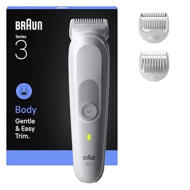 Braun Tondeuse Pour Le Corps, Body Groomer Series 3, - 3 Outils De Rasage, Avec Protection SkinGuard, Autonomie De 80 Min, Douce Pour Les Zones Sensibles, Raser Et Tondre, Étanche, BG3530, Gris