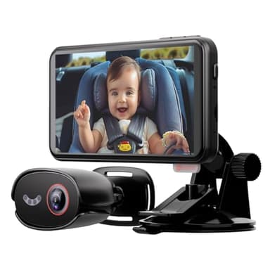 Caméra de Voiture pour Bébé avec Miroir à écran Tactile de 5,5" IPS avec Suivi du Visage 1080p, Alertes pour éliminer Bébé/Animal de Compagnie, Zoom 4X, Contrôle Vocal,Anti-Vol, WiFi,- Akeyo BMC-X