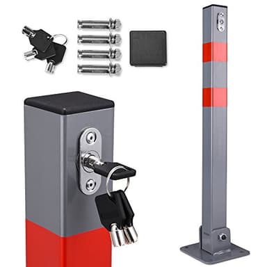 Poteau de stationnement barrière parking pliable 3 clés verrouillable acier accessoires bandes réfléchissantes borne