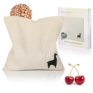 Nordstern Coussin chauffant en noyaux de cerise - 24 x 25 cm - Coussin à grains pour micro-ondes - Cadeau pour homme et femme - Avec housse 100 % coton