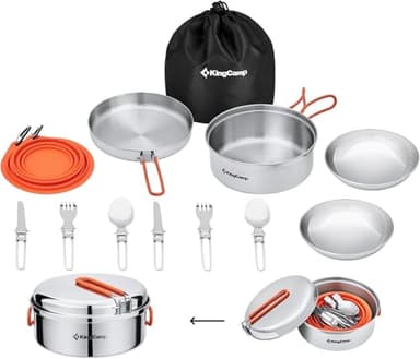 KingCamp Set de Cuisine de Camping, ustensiles de Camping ultralégers en INOX, Vaisselle Pliante pour Le Camping, idéale pour la randonnée, Les Pique-niques et la pêche, adaptée pour 2 Personnes