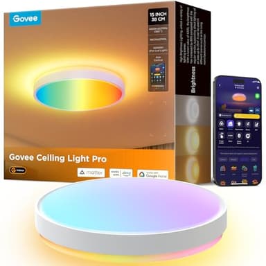 Govee Plafonnier LED RGBIC, Smart Luminaire Plafonnier 38cm, 4300lm Éclairage de Plafond Lampe Dimmable Travailler avec Matter Alexa Google Home, Luminaire Intérieur pour Salon Chambre Cuisine Couloir