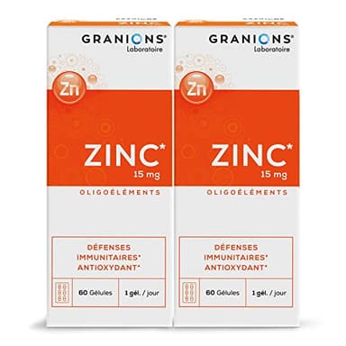 GRANIONS| Zinc | Défenses immunitaires & Antioxydant, beauté peau et cheveux | 15mg de Zinc | Marque Française | Programme de 4 Mois