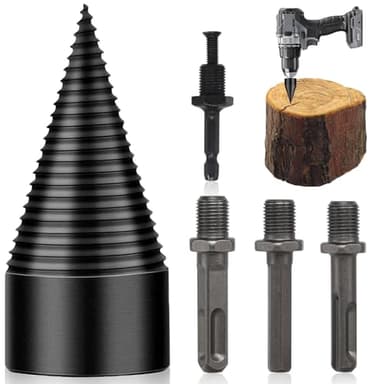 Fendeuse de Bûches 42mm Avec 4 Poignées,Foret Fendeur de Bois,cône de perçage à vis pour fendeur de bois pour Perceuse Électrique y Visseuse sans Fil