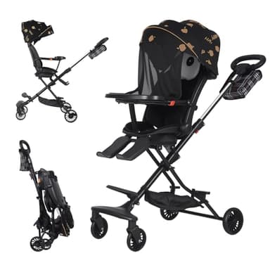 Vinteky Poussette Canne Multipositions, Réversible 360°, Pliage rapide, légère et compacte pour Voyage, Siège Rotatif, Ceinture de Sécurité, Auvent et Moustiquaire - Jusqu'à 30kg