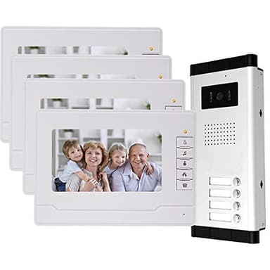 OBO HANDS uoweky Interphone Vidéo Filaire 7 TFT-LCD avec Interphone Vidéo 4 Moniteurs Intérieurs + Caméra de Vision Nocturne IR 700TVL Haute Résolution pour Plusieurs Appartements/Familles