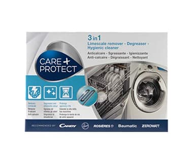 CARE + PROTECT 3en1 Lave-linge et Lave-vaisselle , Anti Calcaire, Hygiénisant et Dégraissant, Universel, en Poudre, 12 sachets